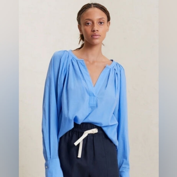A.L.C. NWT Nomad Pleated Cotton Blouse In Blue Sea - Picture 2 of 7